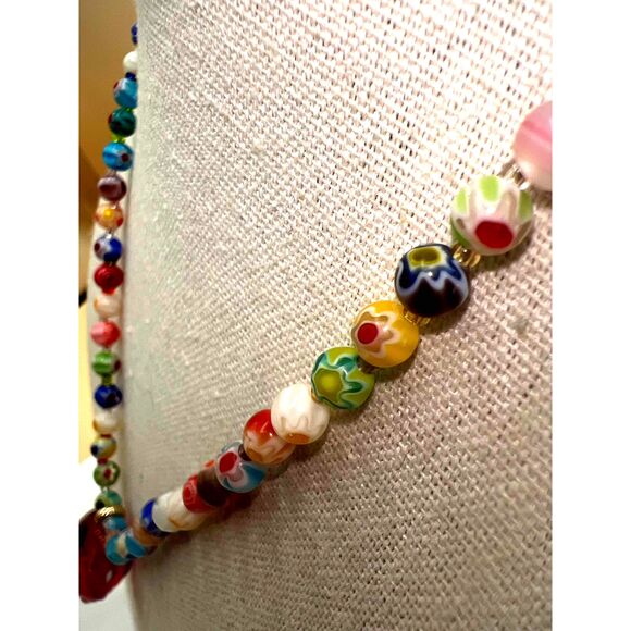 New Multicolor Murano Glass Heart Beaded Pendant Necklace - Picture 5 of 12